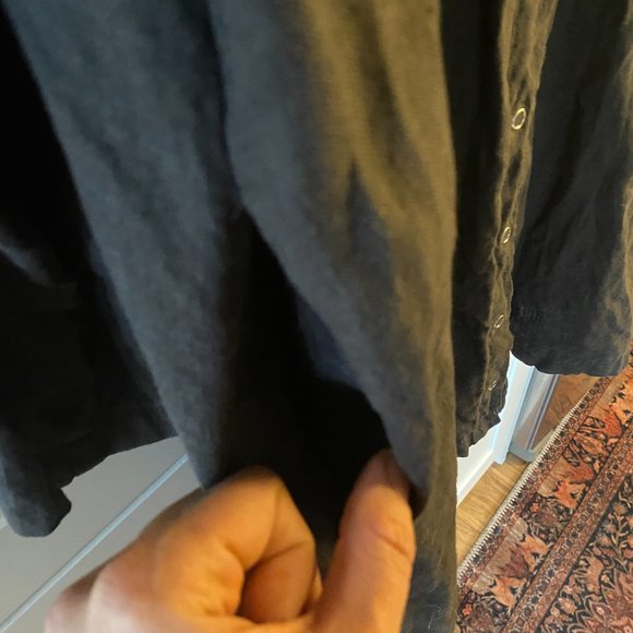 Conscious Clothing Black Linen Shirt Dress with Pockets and Snap Buttons - Picture 2 of 11